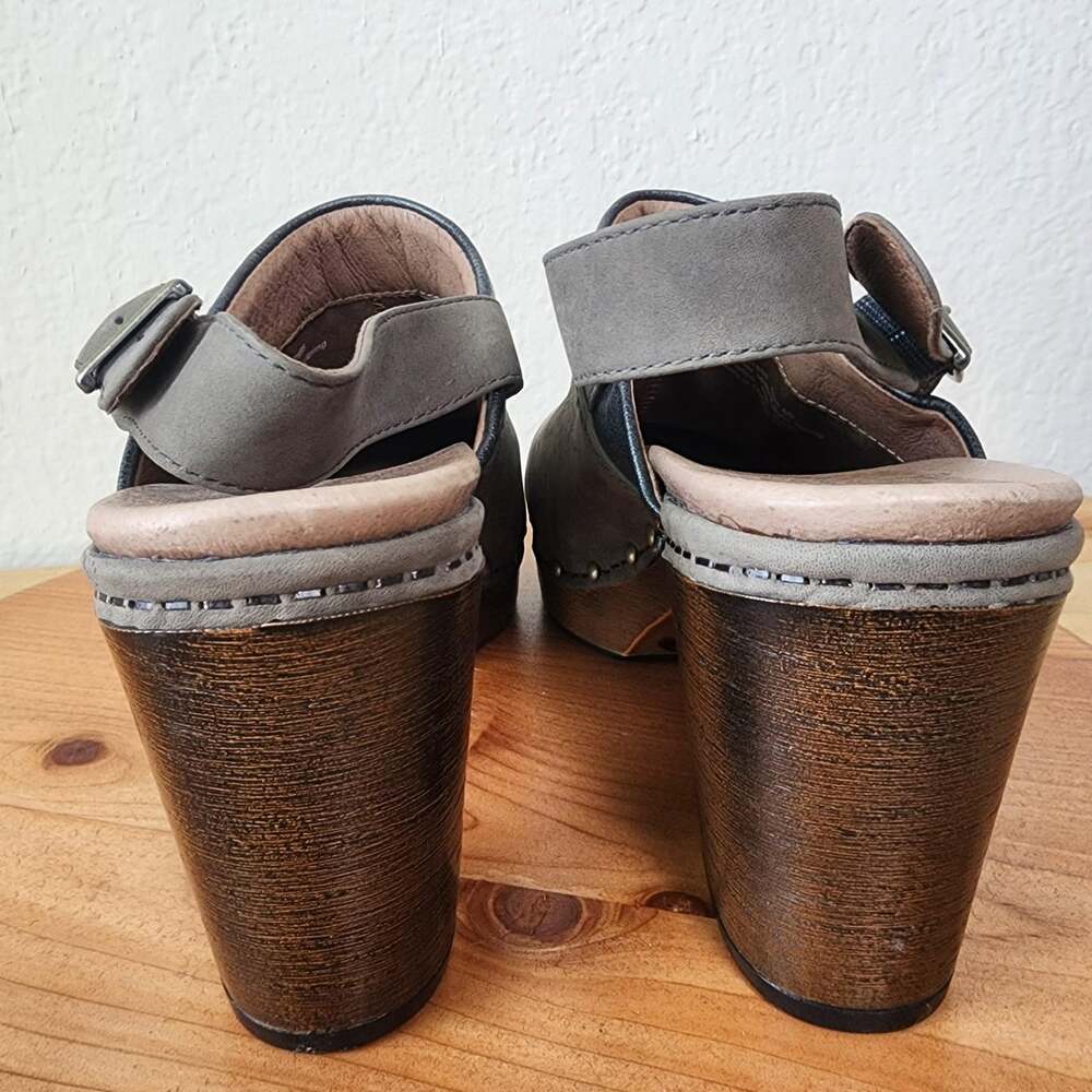 Dansko Shoes Womens Size 9.5 EU 40 Gray Leather Slingback Studded Platform Heel - Picture 3 of 13